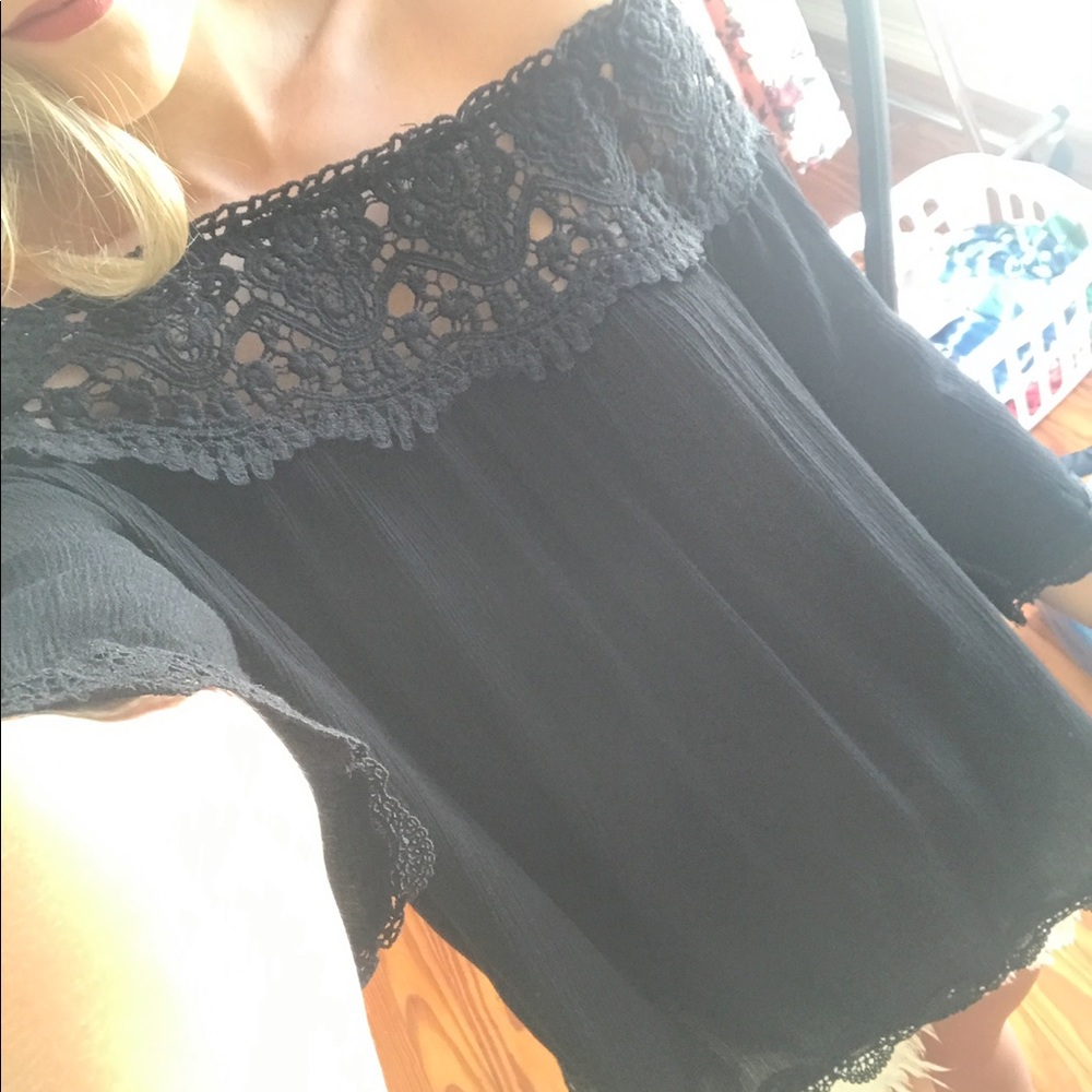 Black off the shoulder top with lace